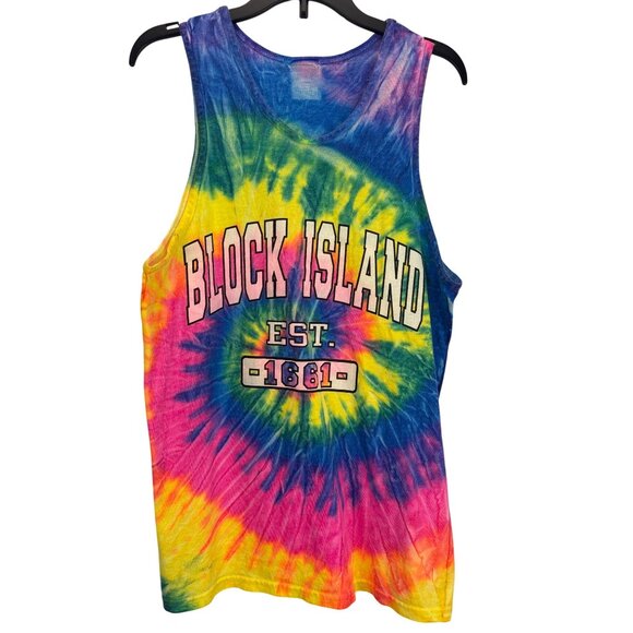 Block Island Tie Dye Tank Top Rainbow Sleeveless Shirt Unisex Medium - Picture 1 of 4